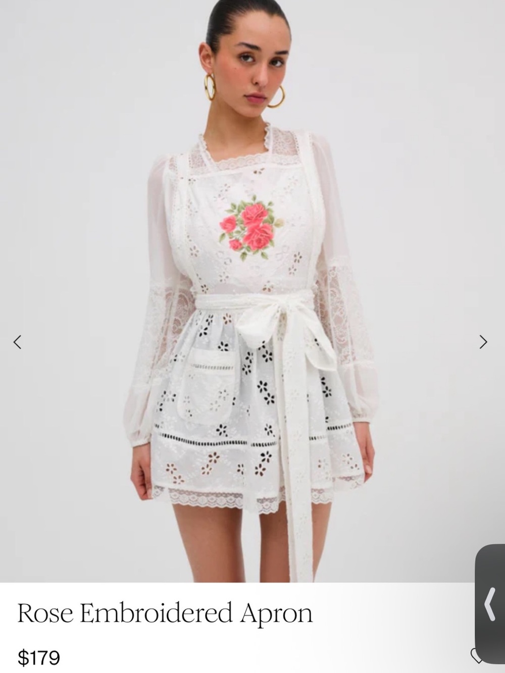 For Love & Lemons White Mini Dress with Pink Rose Embroidery